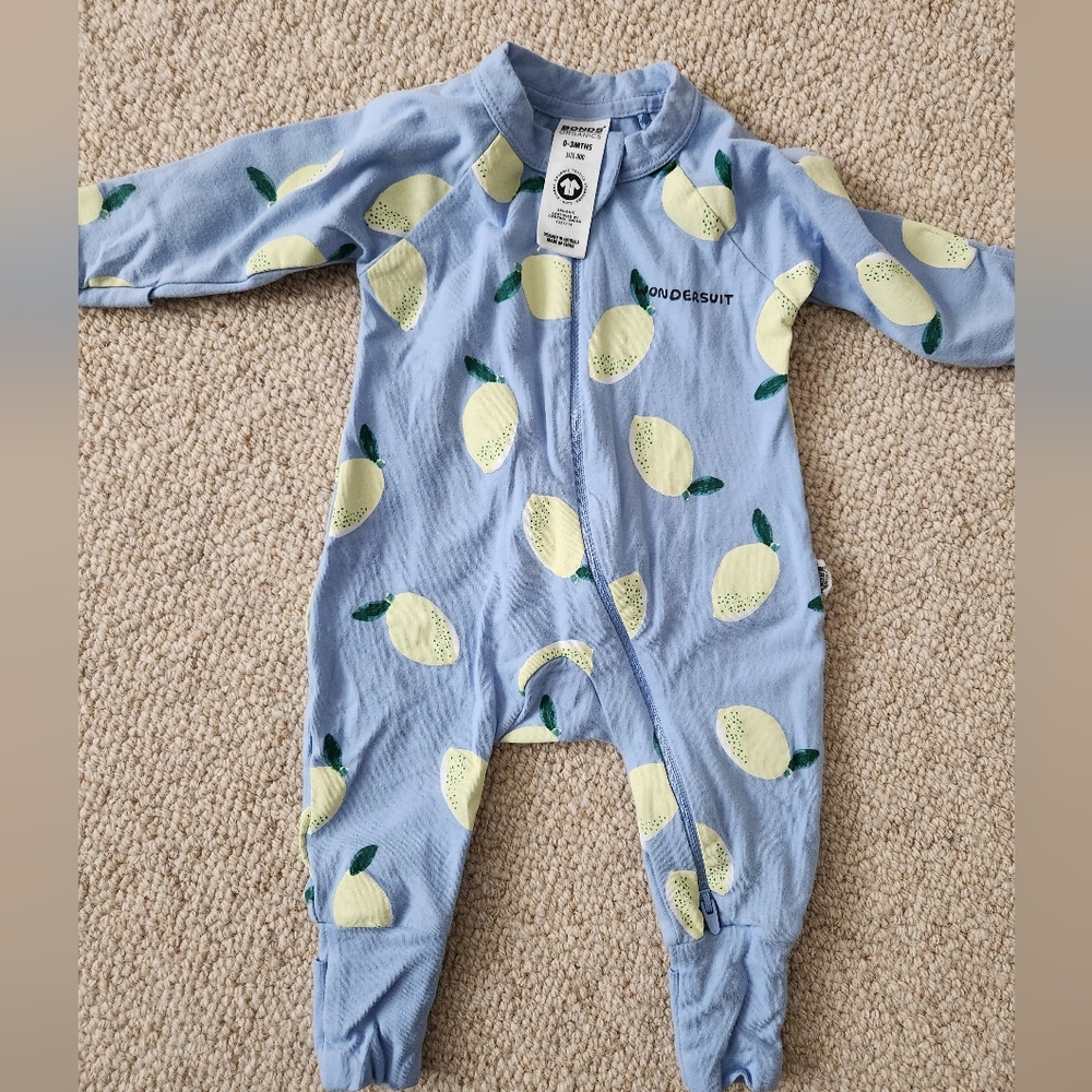 Bonds Wondersuit 0-3 month blue and lemon sleep and play